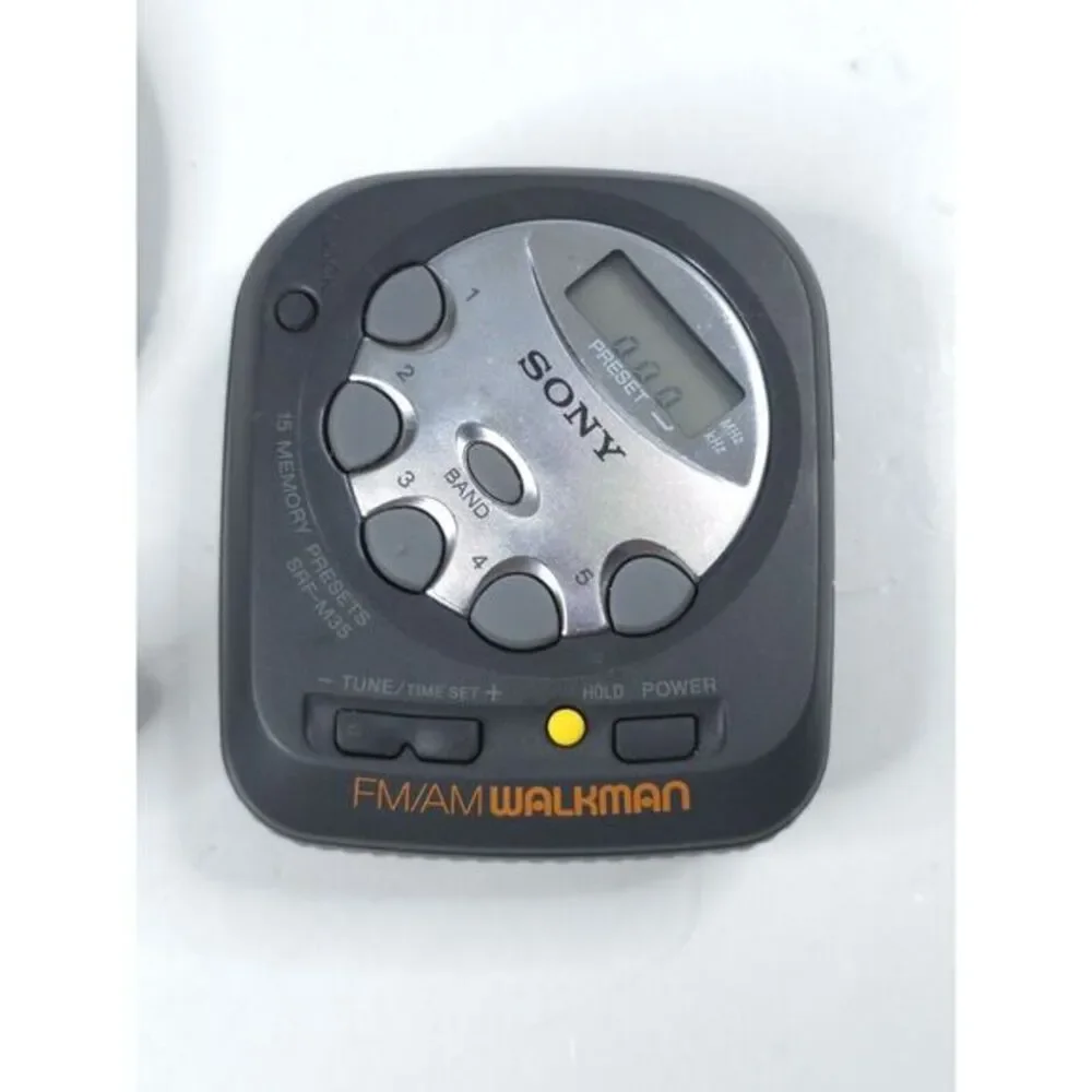 Vintage SONY WALKMAN SRF-M35 And Sony‎ Mdr-w08 Headphones Tested Works 80s 90s